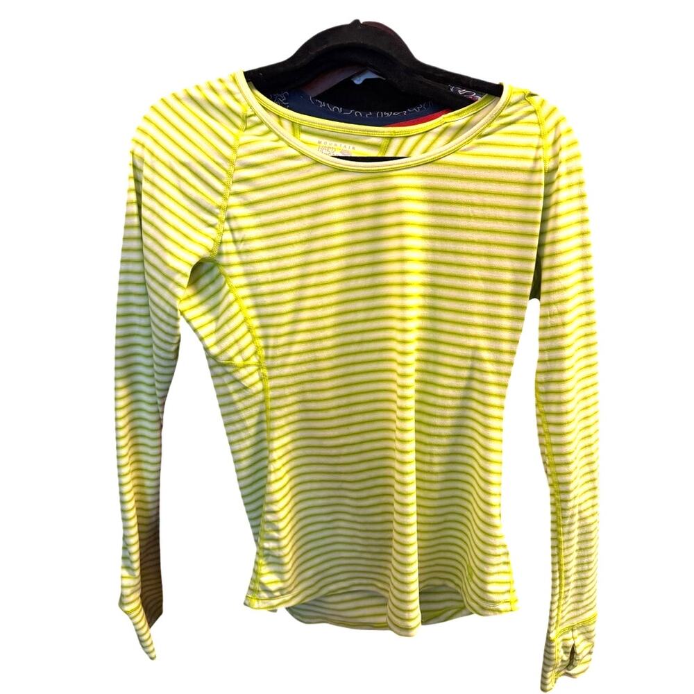 UPF 50 Mountain Hardwear Butterlicious Stripe Crew Long Sleeve Green Medium - Picture 2 of 2
